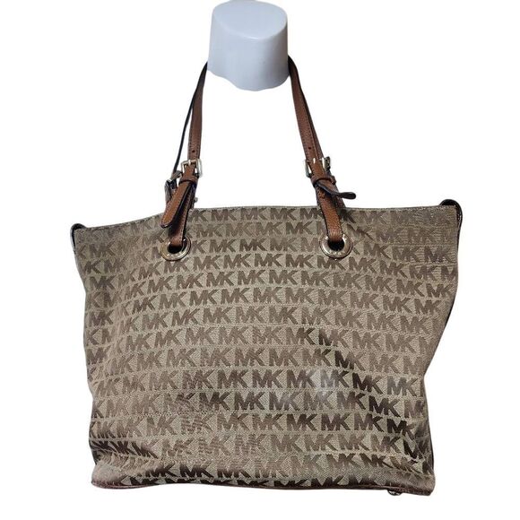 Michael Kors Handbags - Michael Kors Tan & Brown Signature MK Tote Bag
